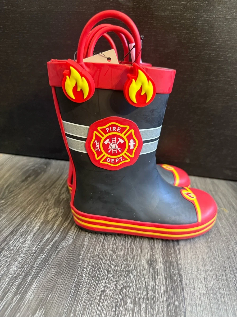 Kids Fire Truck Themed Red and Black Rain Boots